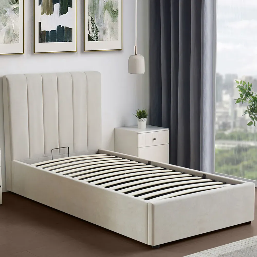 Evelynne Single Ottoman Bed with Storage - Beige, Linen image