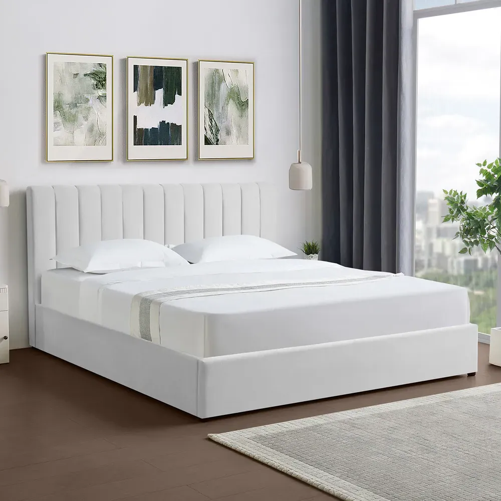 Evelynne Super King Ottoman Bed with Storage - Grey, Linen