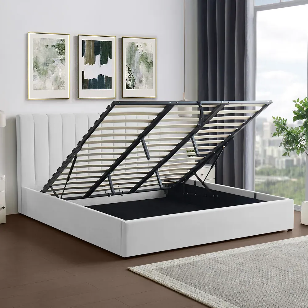 Evelynne Super King Ottoman Bed with Storage - Grey, Linen