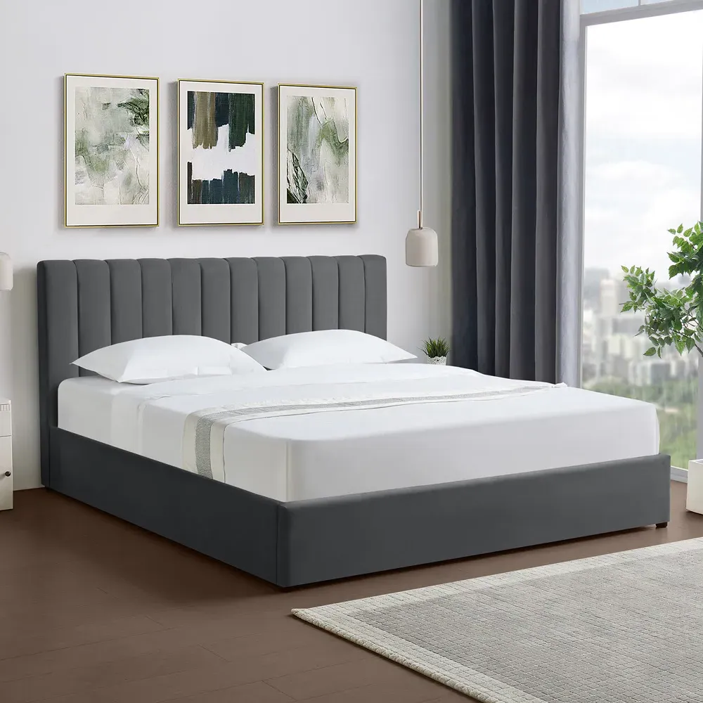 Evelynne Super King Ottoman Bed with Storage - Grey, Linen