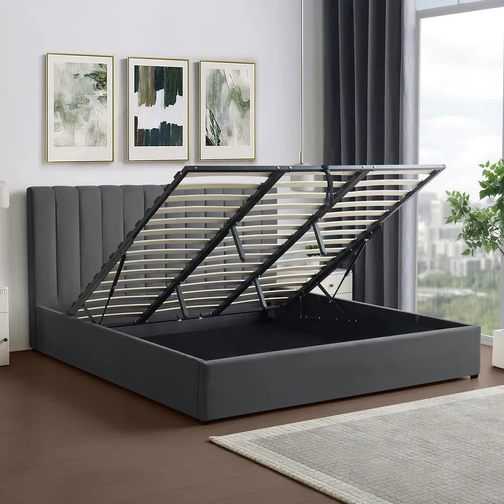 Evelynne Super King Ottoman Bed with Storage - Grey, Linen