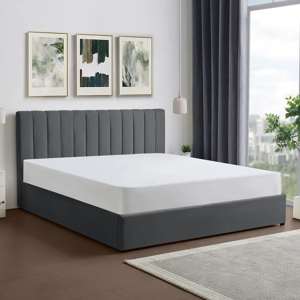 Evelynne Super King Ottoman Bed with Storage - Grey, Linen