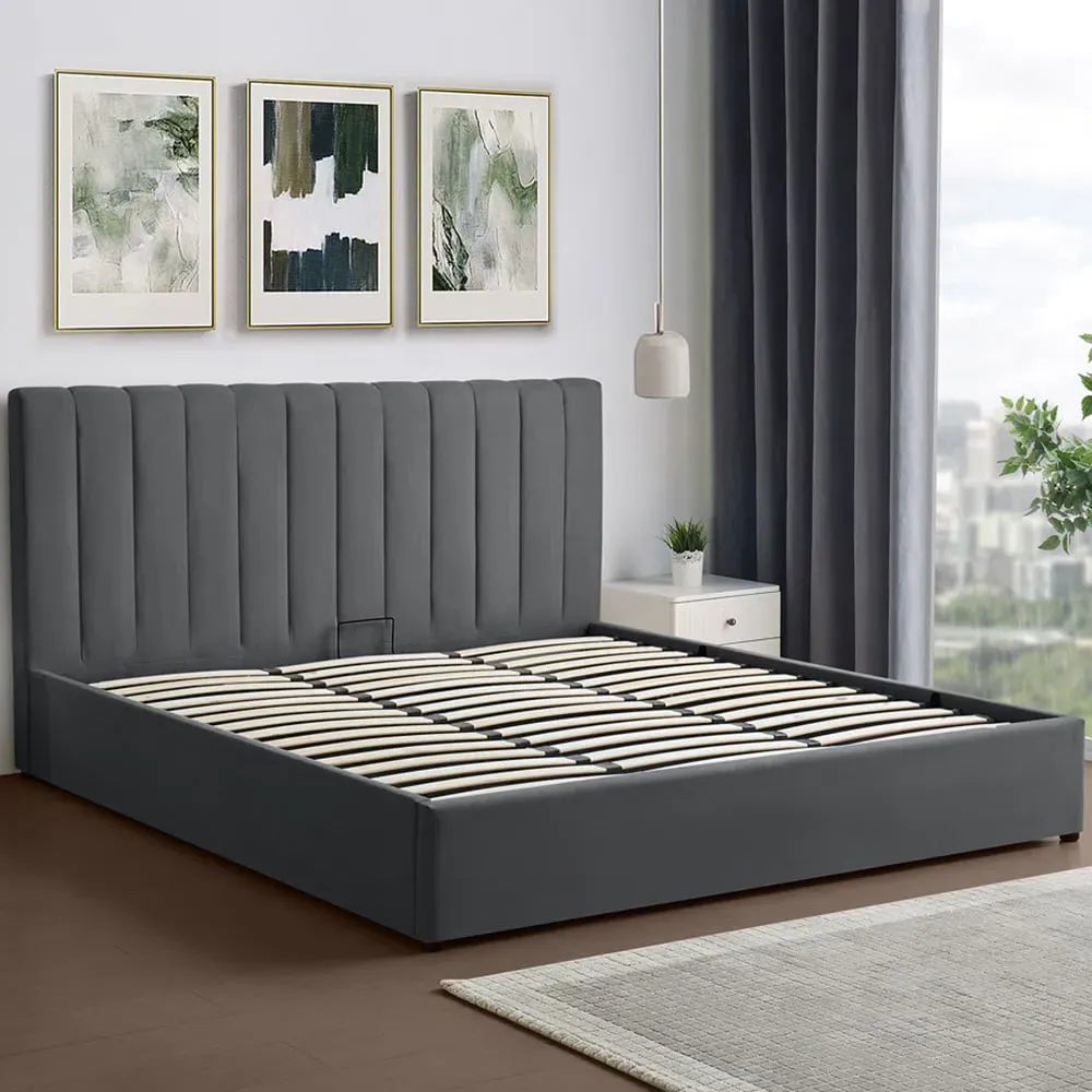Evelynne Super King Ottoman Bed with Storage - Grey, Linen