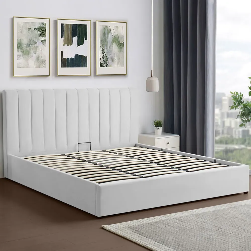 Evelynne Super King Ottoman Bed with Storage - Grey, Linen