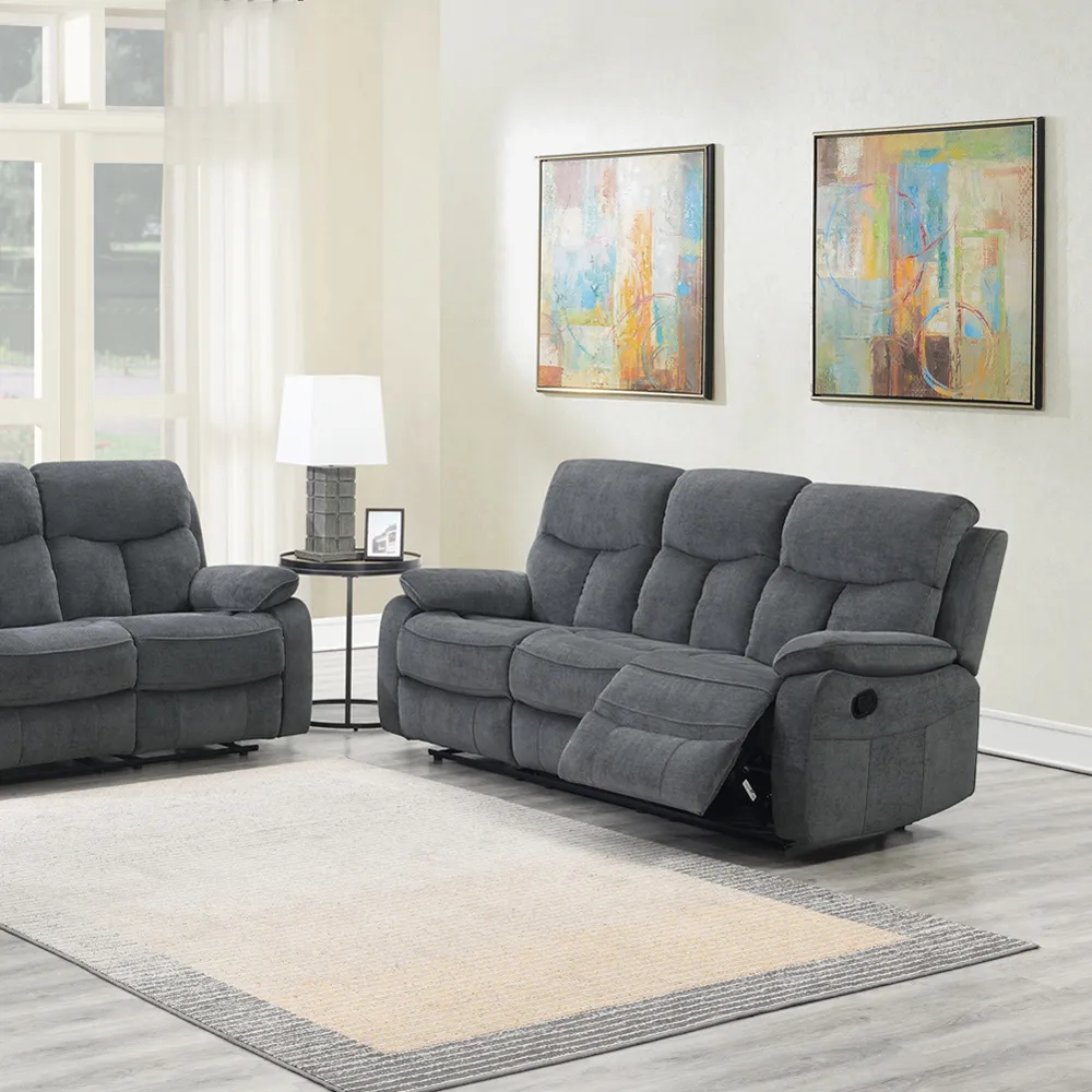 Farah 3-Seater Manual Recliner Sofa - Grey