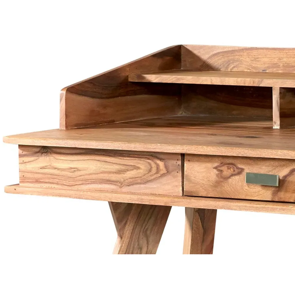 Hana Single Drawer Study Desk Set of 2 - Brown, Sheesham