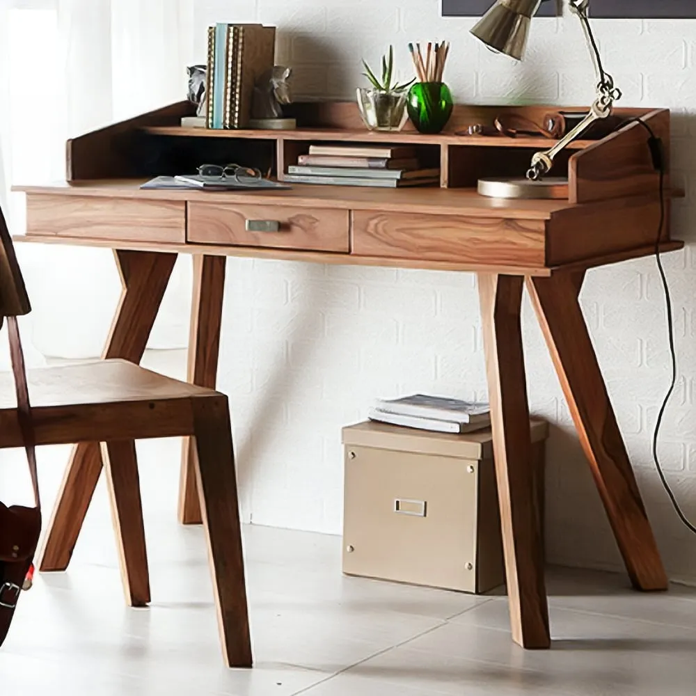 Hana Single Drawer Study Desk Set of 2 - Brown, Sheesham