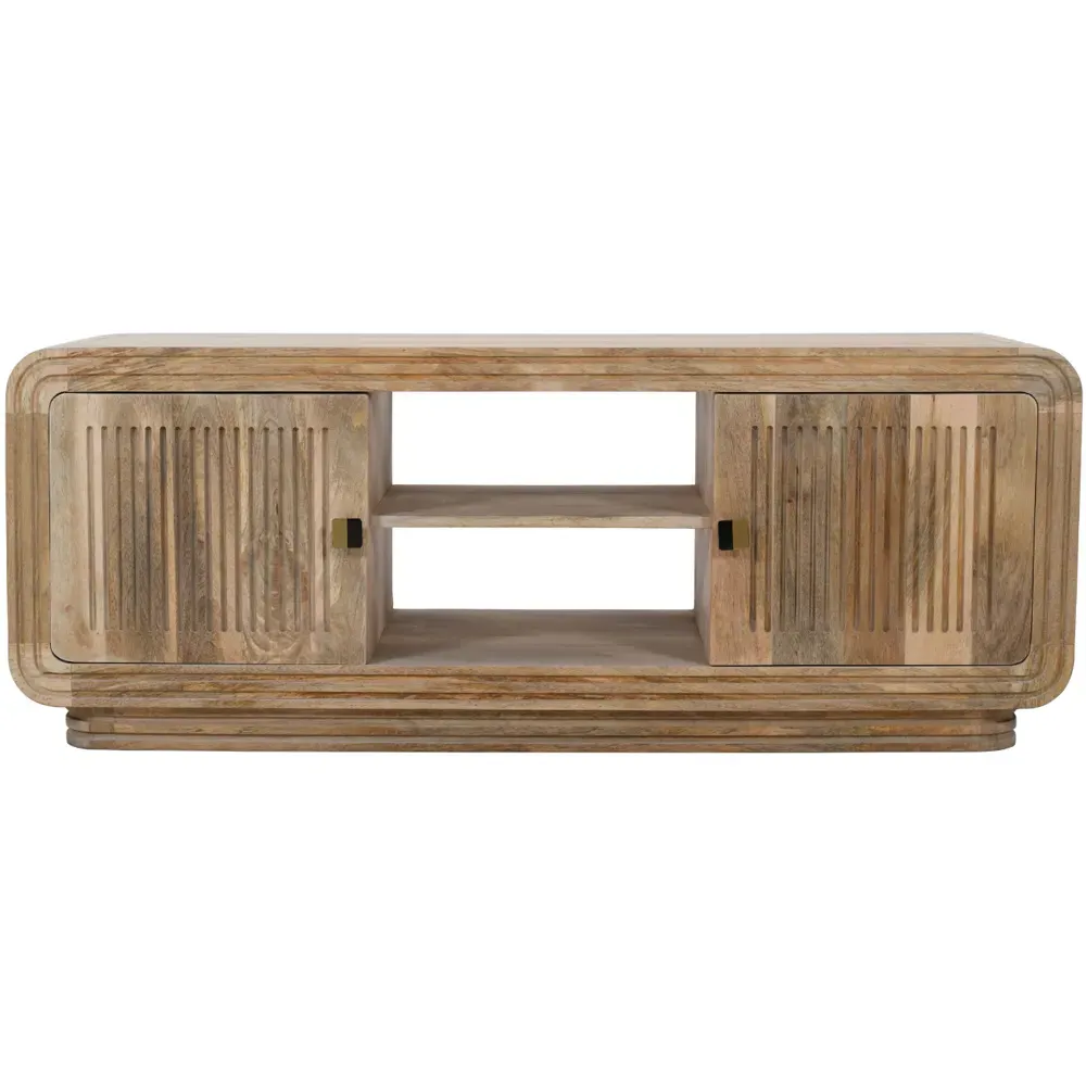 Hudson 2 Door 2 Shelf Carved Mango Wood TV Unit - Brown