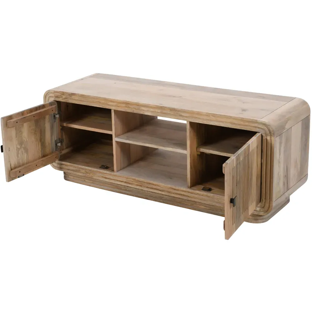 Hudson 2 Door 2 Shelf Carved Mango Wood TV Unit - Brown