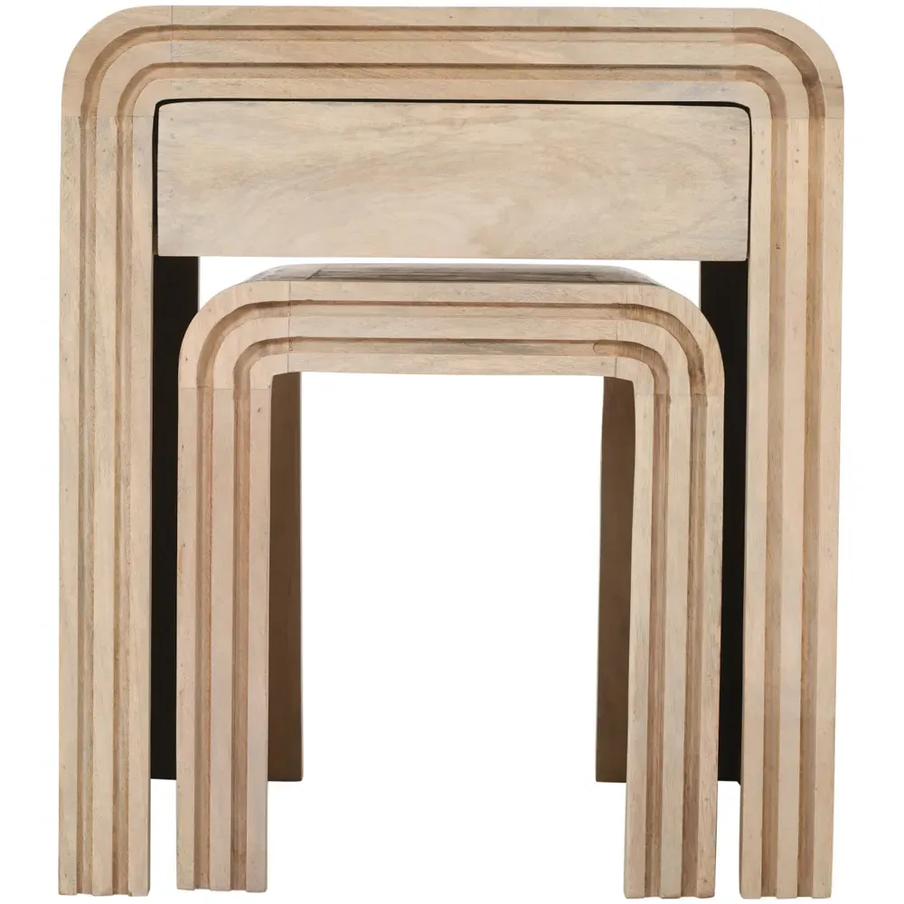 Hudson Single Drawer Carved Mango Wood Nest of Tables Set of 2 - Brown