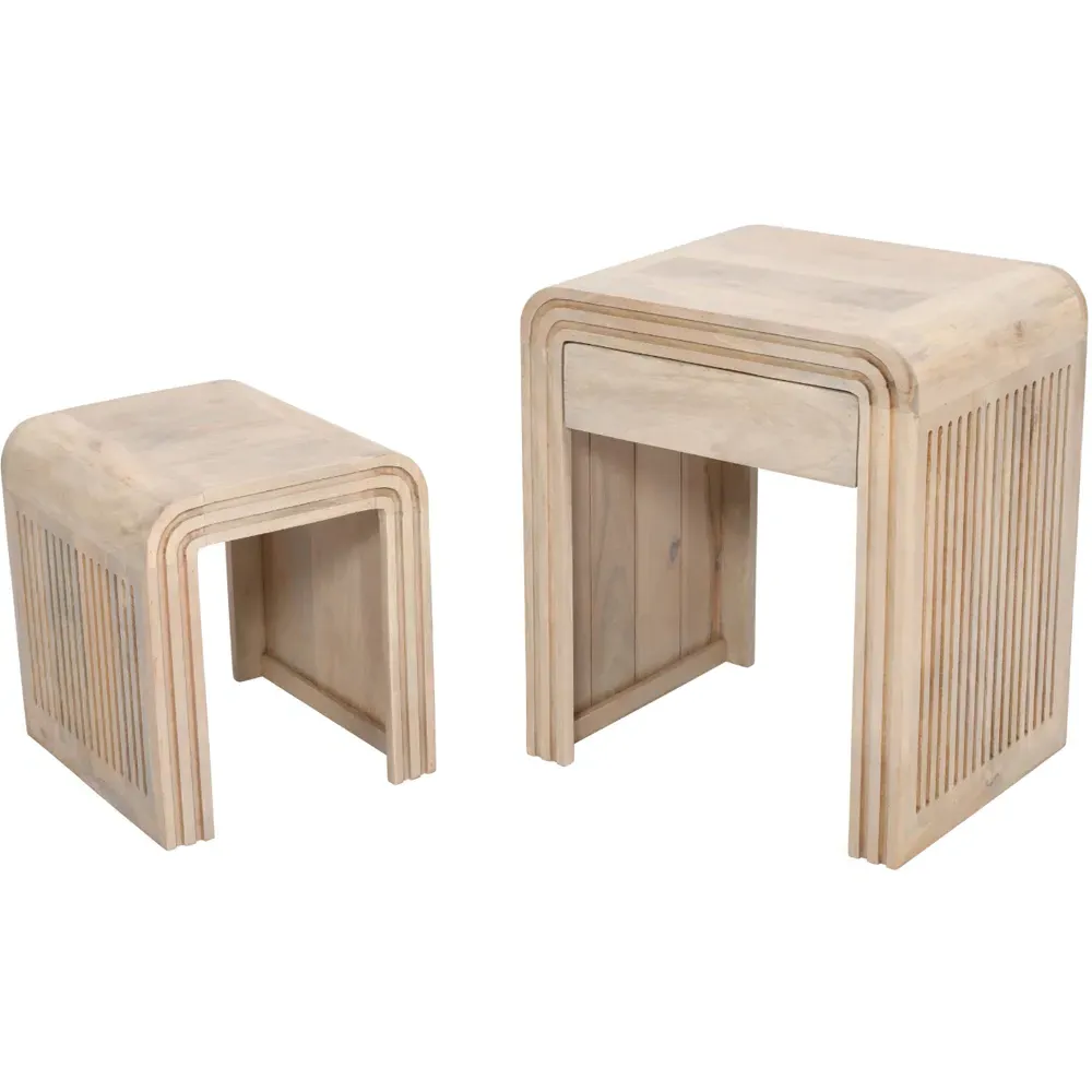 Hudson Single Drawer Carved Mango Wood Nest of Tables Set of 2 - Brown