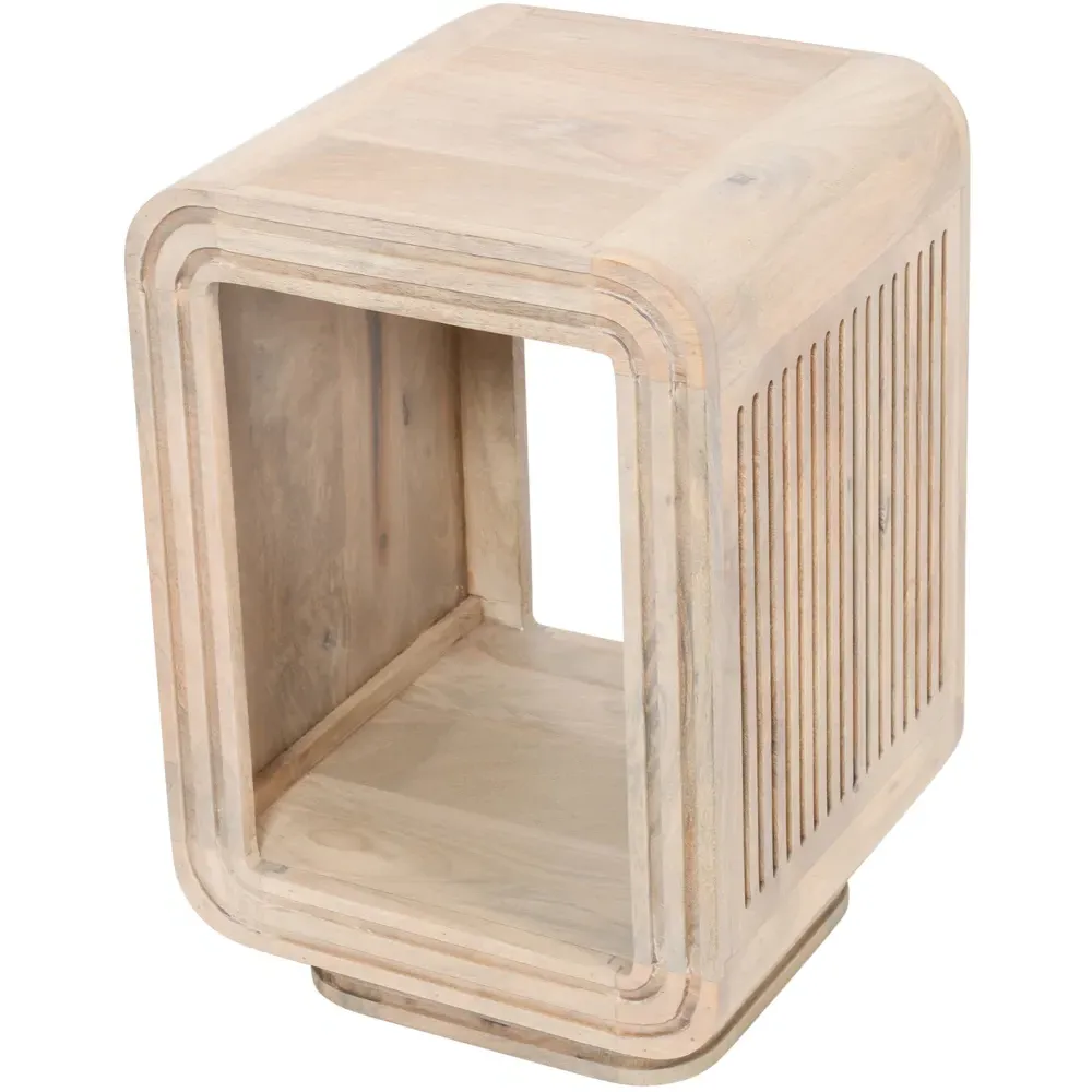 Hudson Single Shelf Carved Mango Wood Side Table - Brown