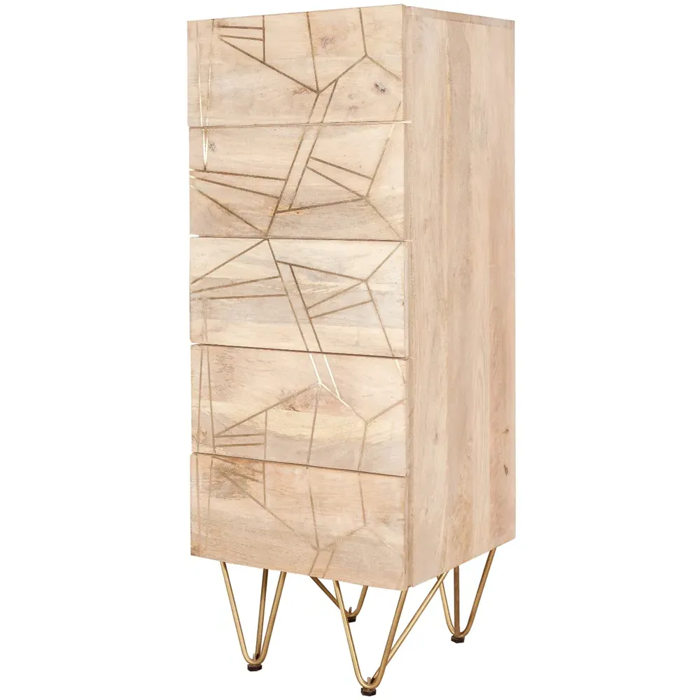 Huyen 5 Drawer Tall Chest of Drawers - Light Gold, Wood