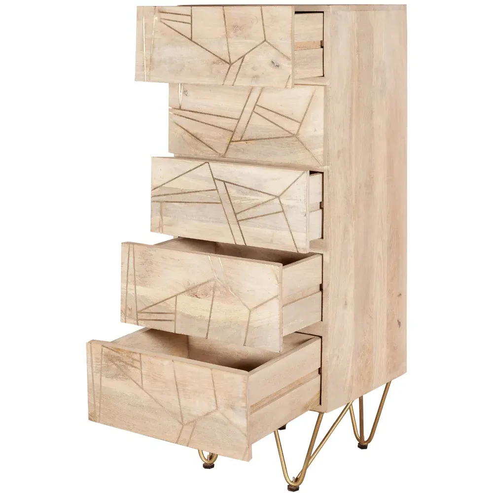 Huyen 5 Drawer Tall Chest of Drawers - Light Gold, Wood