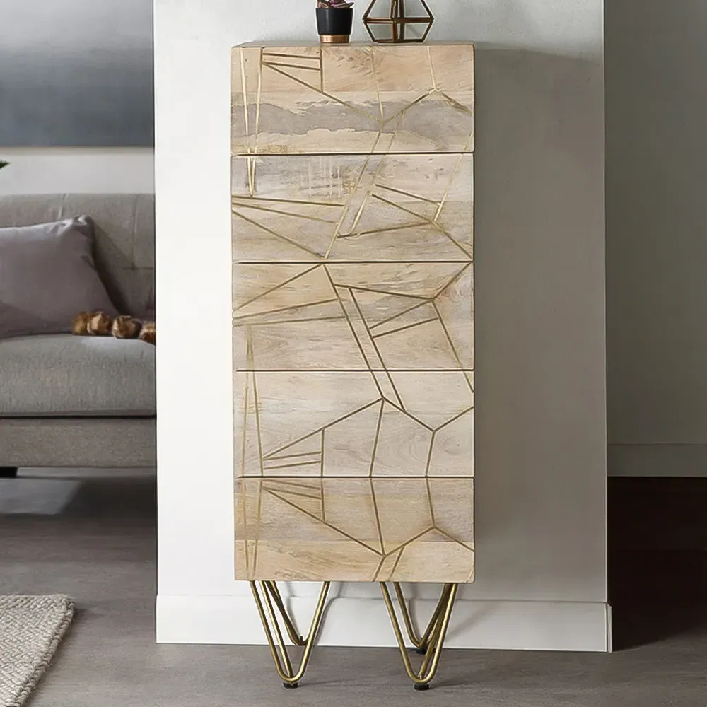 Huyen 5 Drawer Tall Chest of Drawers - Light Gold, Wood