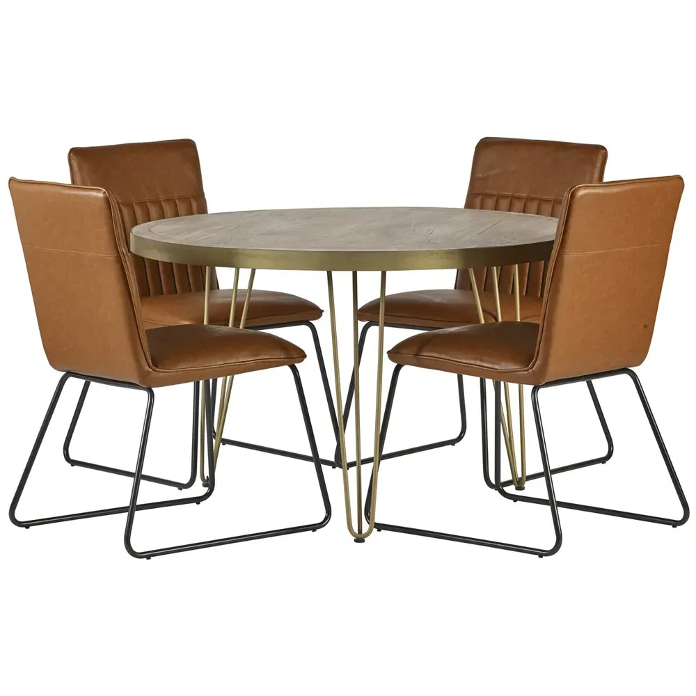 Huyen 6-Seater Round Dining Table - Light Gold, Wood