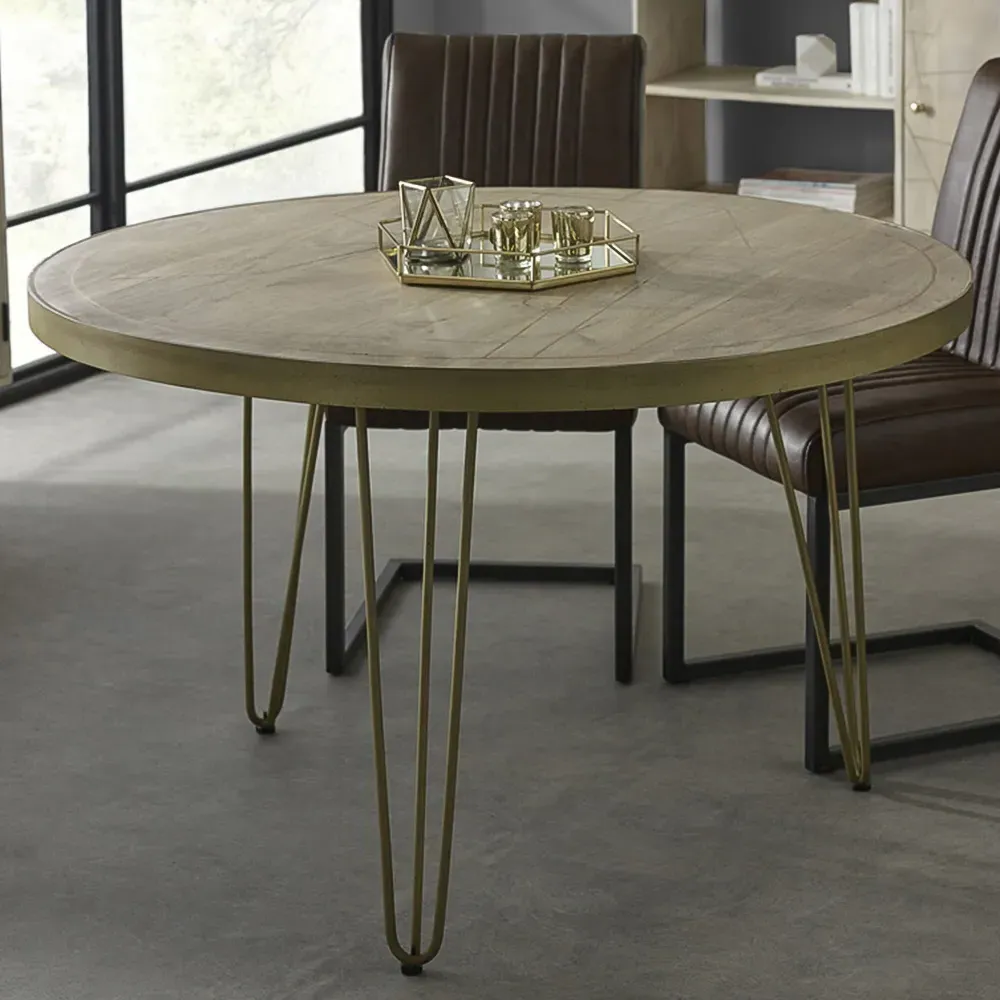 Huyen 6-Seater Round Dining Table - Light Gold, Wood image