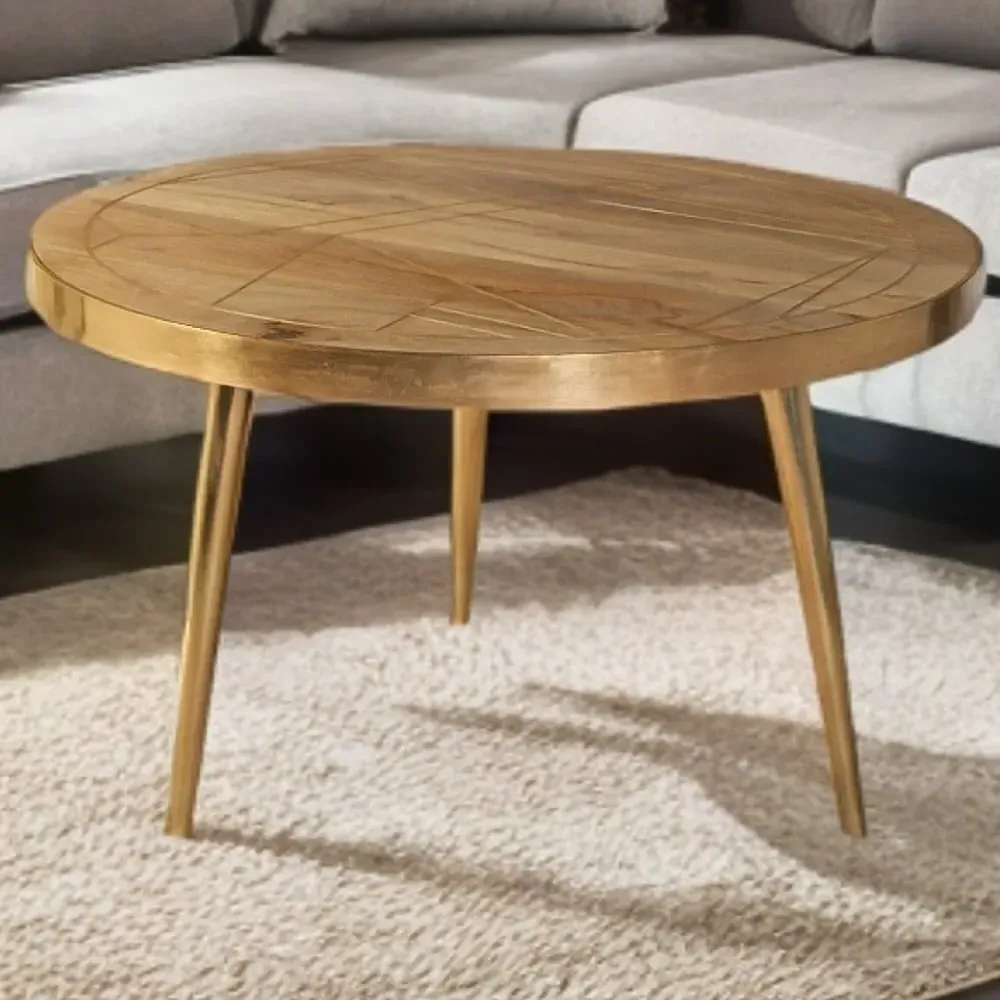 Huyen Round Coffee Table - Light Gold, Wood image