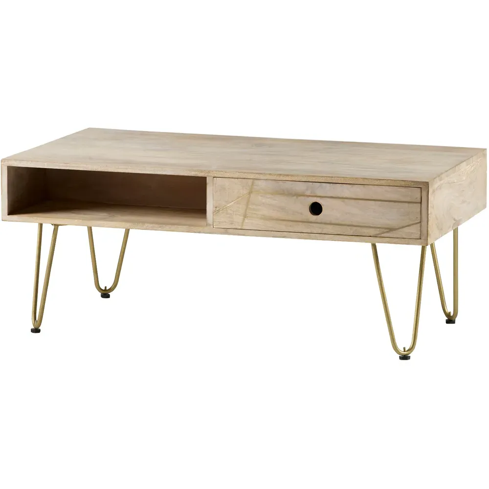 Huyen Single Drawer Coffee Table - Brown, Light Gold