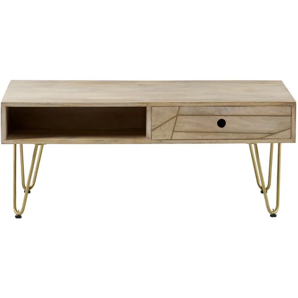 Huyen Single Drawer Coffee Table - Brown, Light Gold