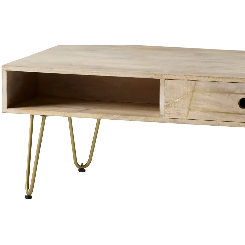Huyen Single Drawer Coffee Table - Brown, Light Gold