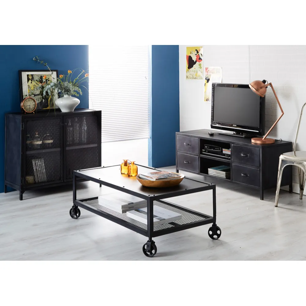 Kair Single Shelf Coffee Table - Brown, Iron