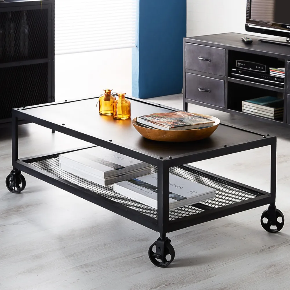 Kair Single Shelf Coffee Table - Brown, Iron