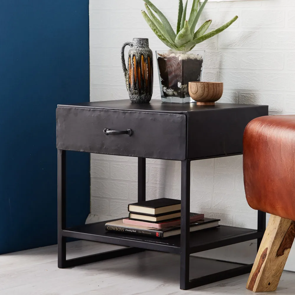 Kair Single Shelf Side Table - Brown, Iron