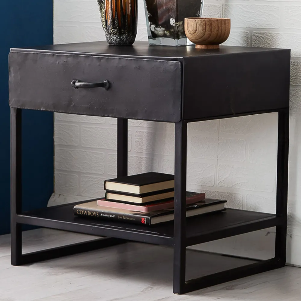 Kair Single Shelf Side Table - Brown, Iron