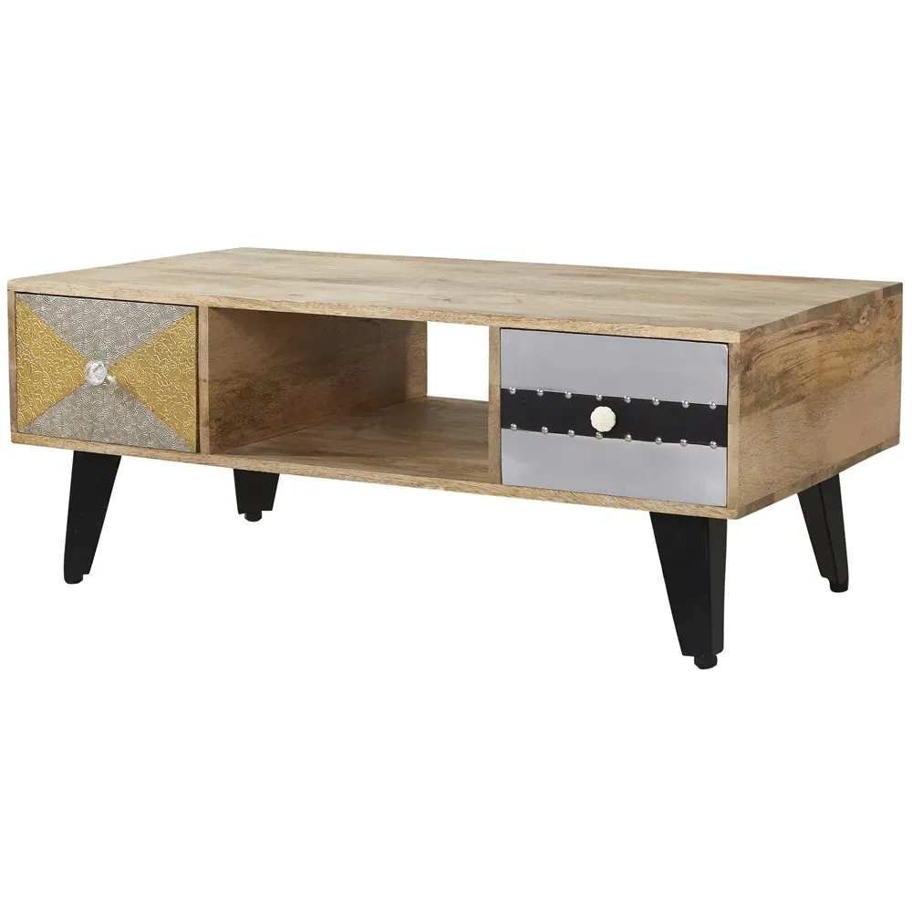 Monaco 2 Drawer Coffee Table with Shelf - Brown, Metal