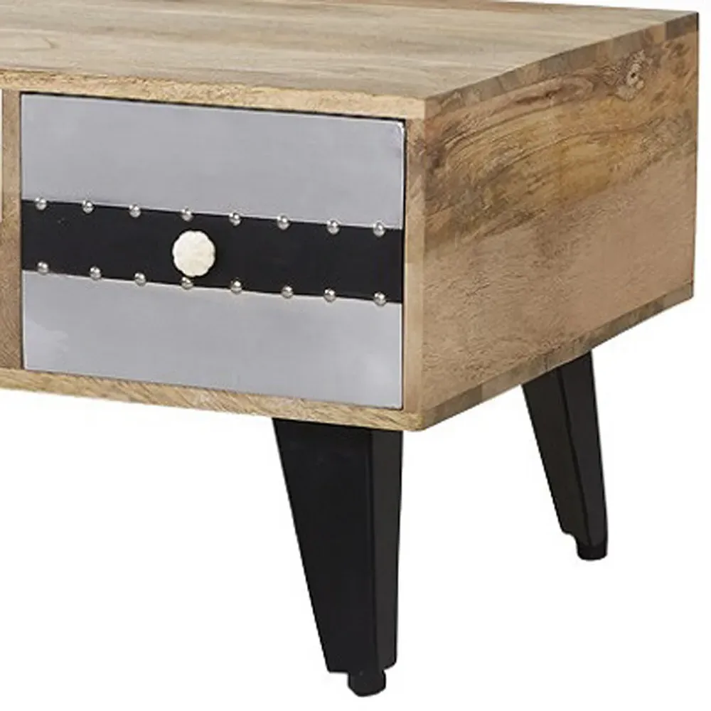 Monaco 2 Drawer Coffee Table with Shelf - Brown, Metal