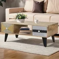 Monaco 2 Drawer Coffee Table with Shelf - Brown, Metal