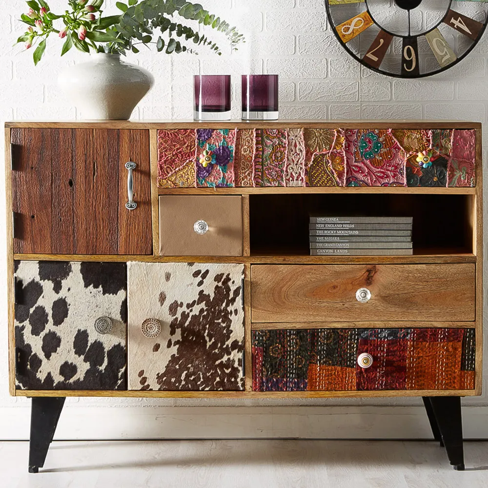 Monaco 3 Door 4 Drawer Large Sideboard - Brown, Metal