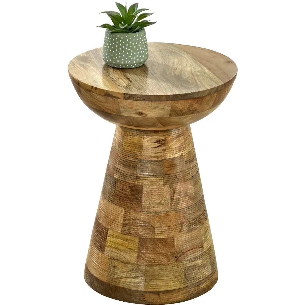 Mushroom Style Round Side Table - Brown, Solid Wood