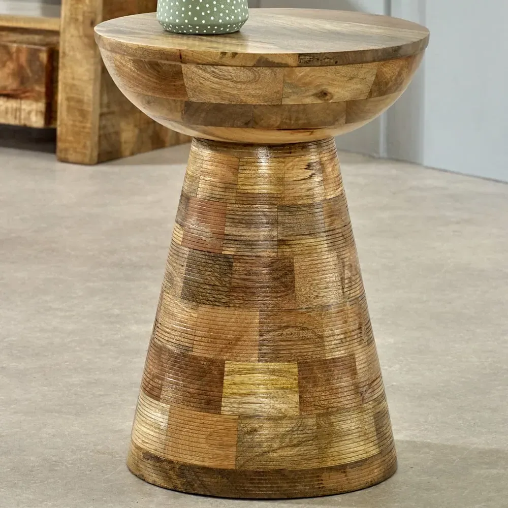 Mushroom Style Round Side Table - Brown, Solid Wood image