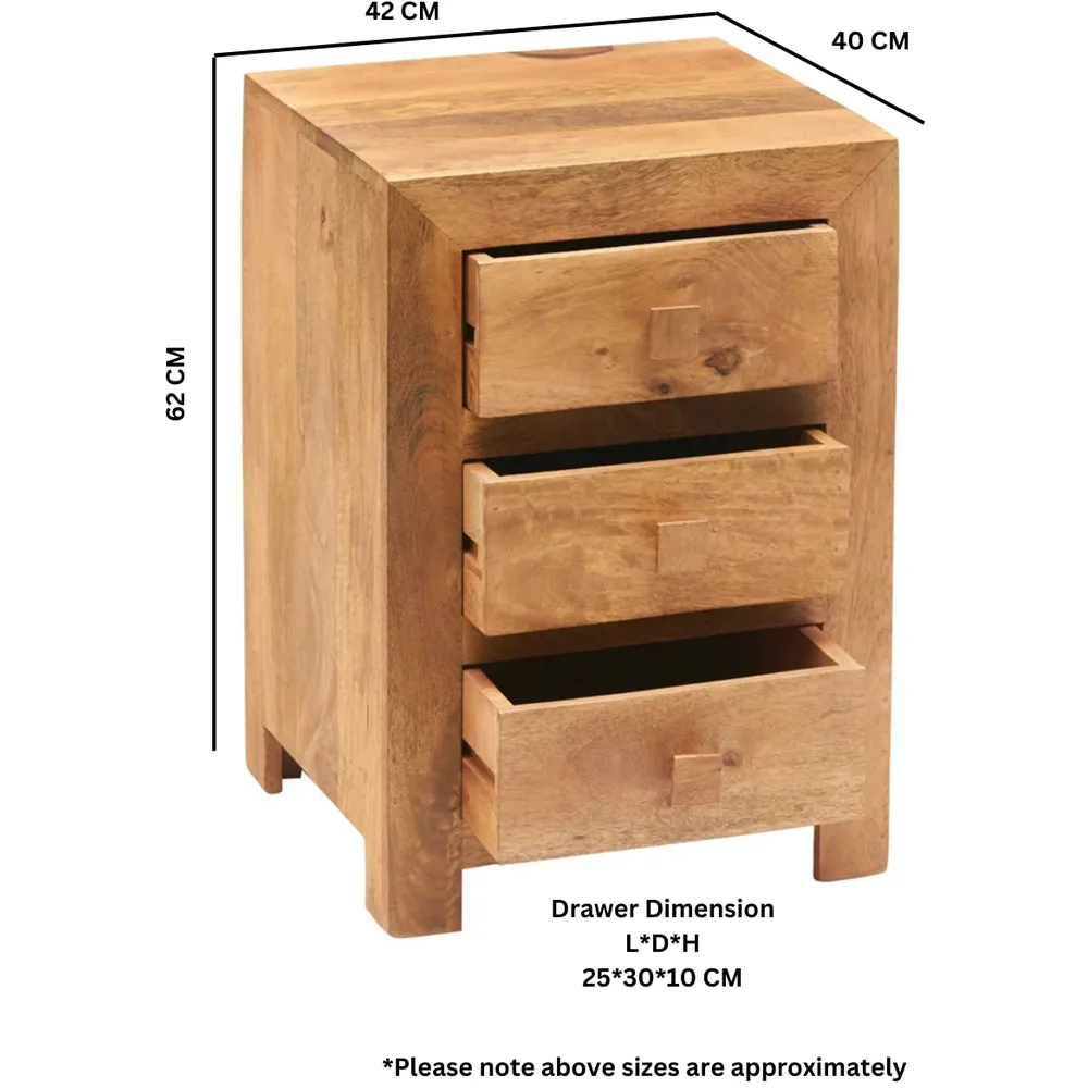 Napoli Toko 3 Drawer Bedside Table - Brown, Mango