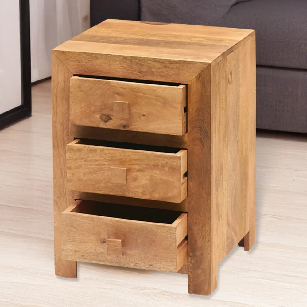 Napoli Toko 3 Drawer Bedside Table - Brown, Mango