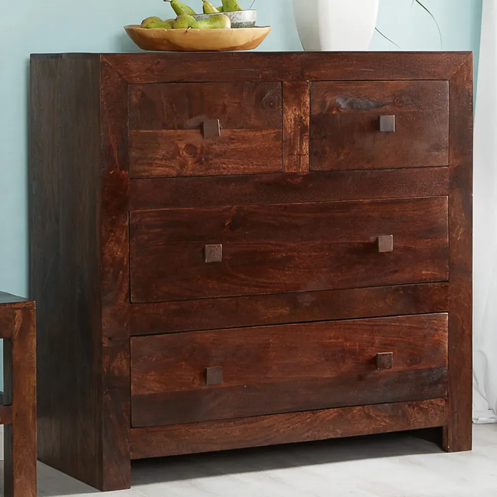 Nihash Toko 4 Drawer Dressing Chest - Brown, Mango Wood
