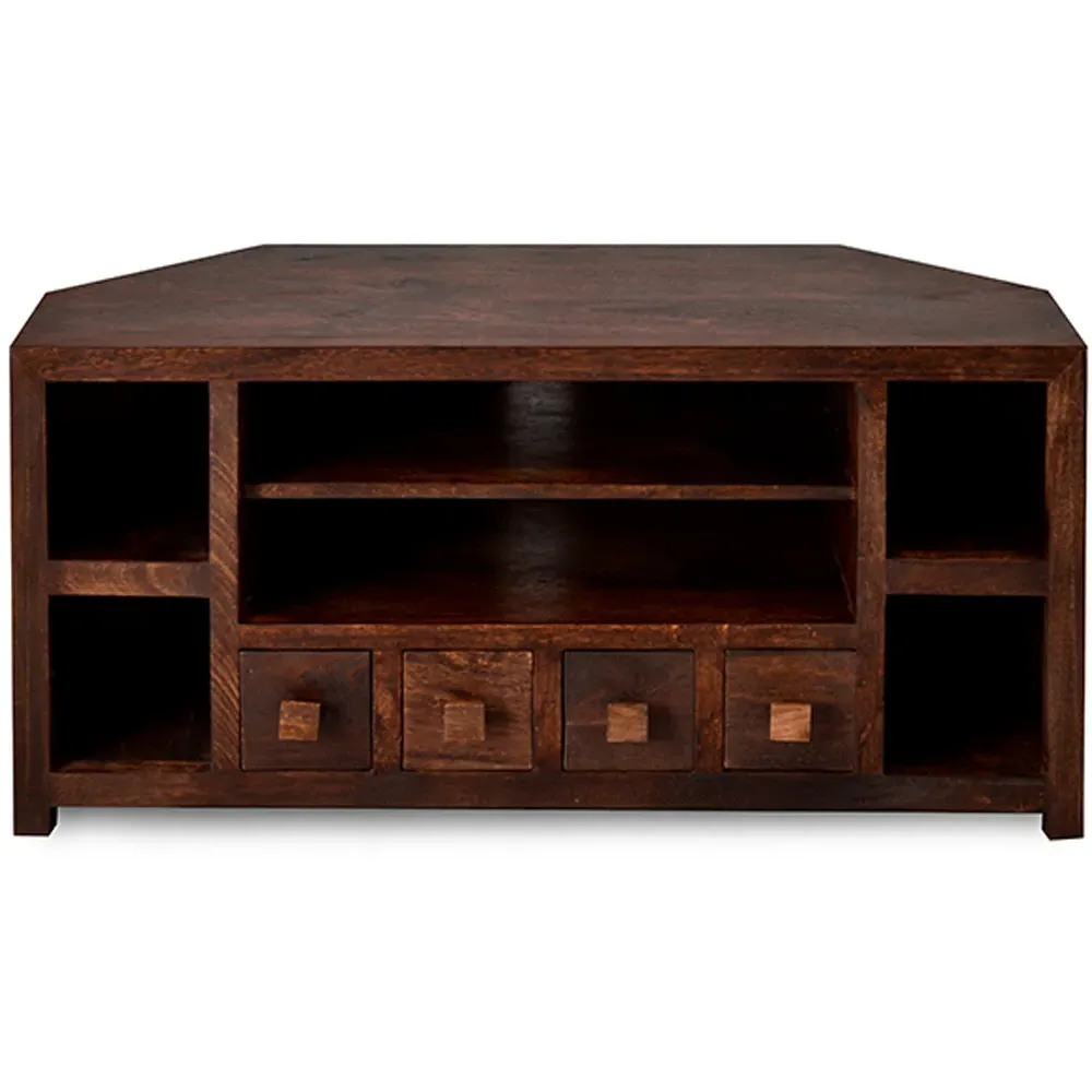 Nihash Toko Corner TV Unit with Storage - Brown, Mango Wood