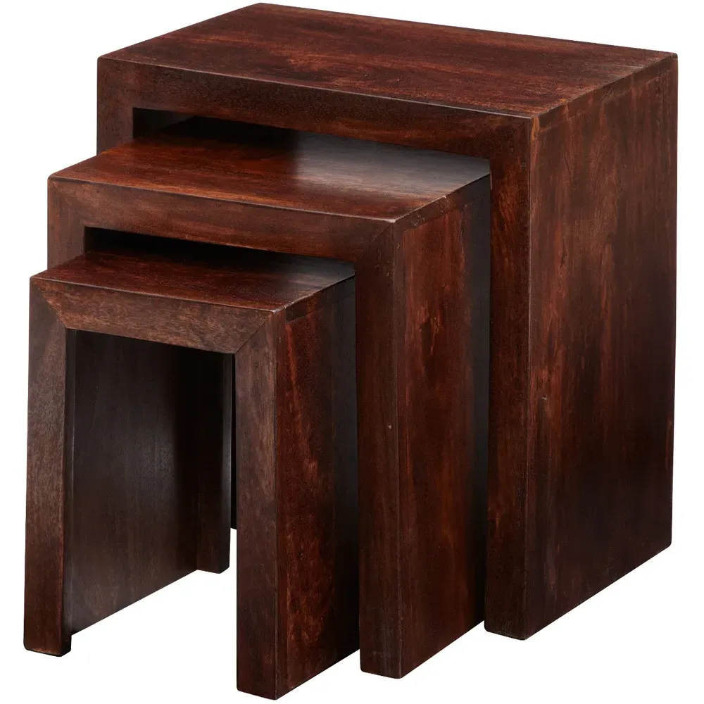 Nihash Toko Nest of Tables Set of 3 - Brown, Mango Wood