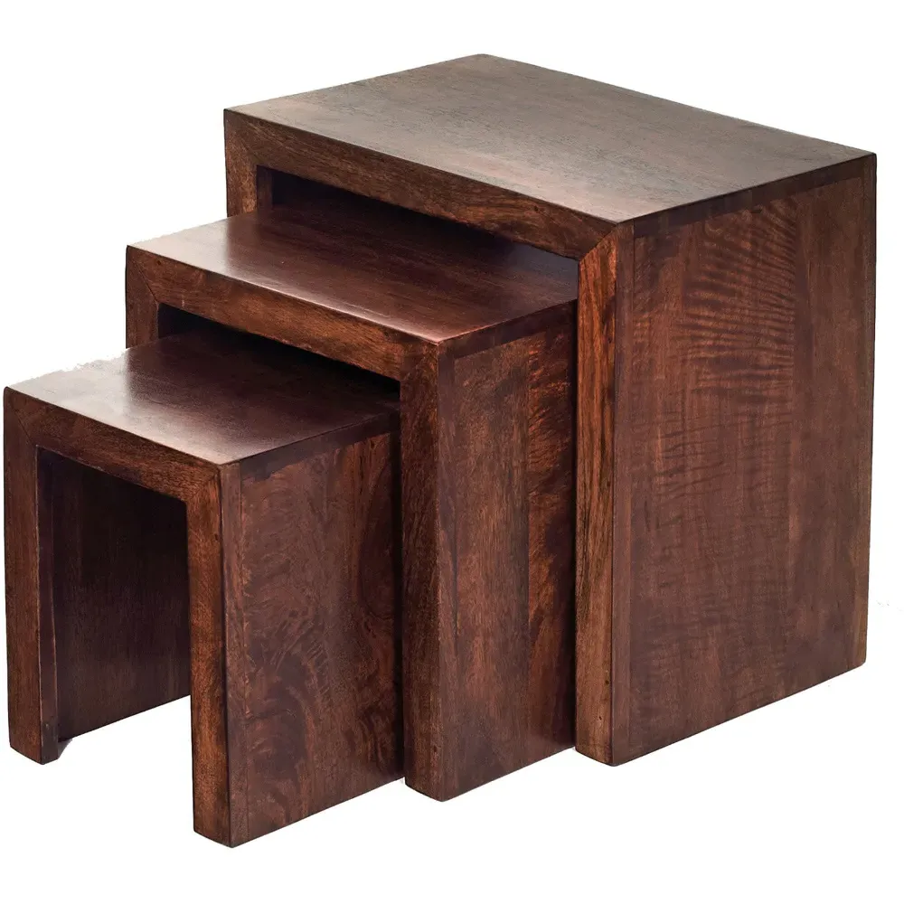Nihash Toko Nest of Tables Set of 3 - Brown, Mango Wood