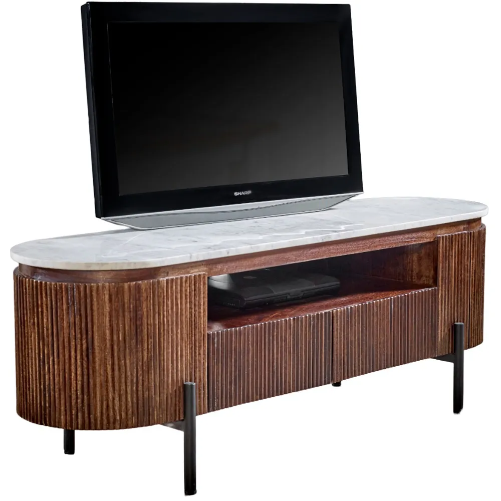 Opal 2 Door 2 Drawer TV Unit with Marble Top - Brown, Mango Wood