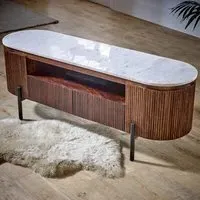 Opal 2 Door 2 Drawer TV Unit with Marble Top - Brown, Mango Wood