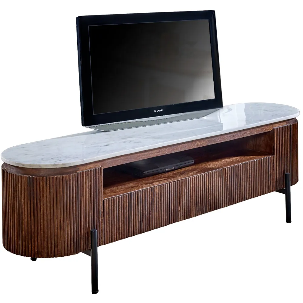 Opal 2 Door 3 Drawer TV Unit with Marble Top - Brown, Mango Wood