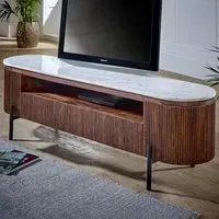 Opal 2 Door 3 Drawer TV Unit with Marble Top - Brown, Mango Wood