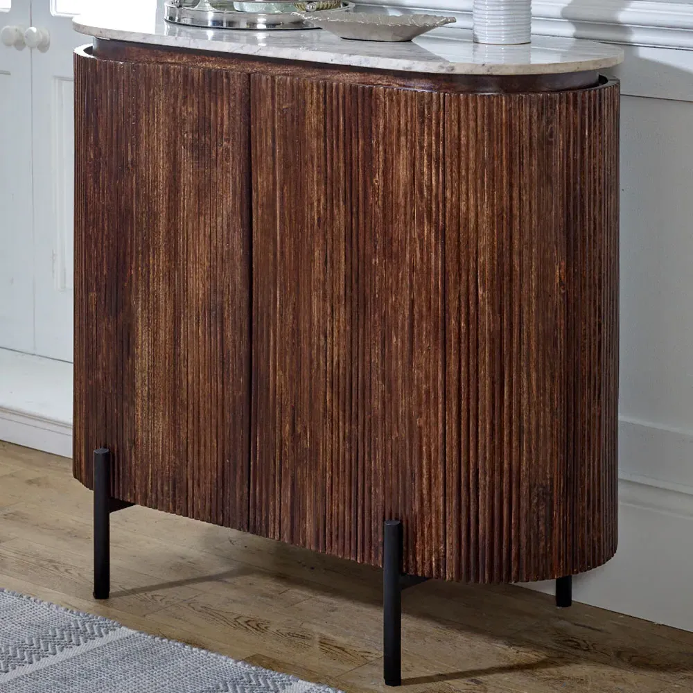 Opal 4 Door Drinks Cabinet - Brown, Marble