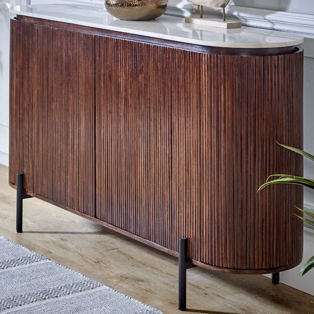 Opal 4 Door Sideboard with Marble Top - Brown, Mango Wood image