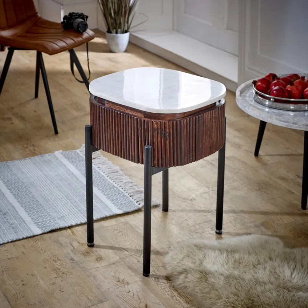 Opal Bedside Table with Drawer - Brown, Mango Wood