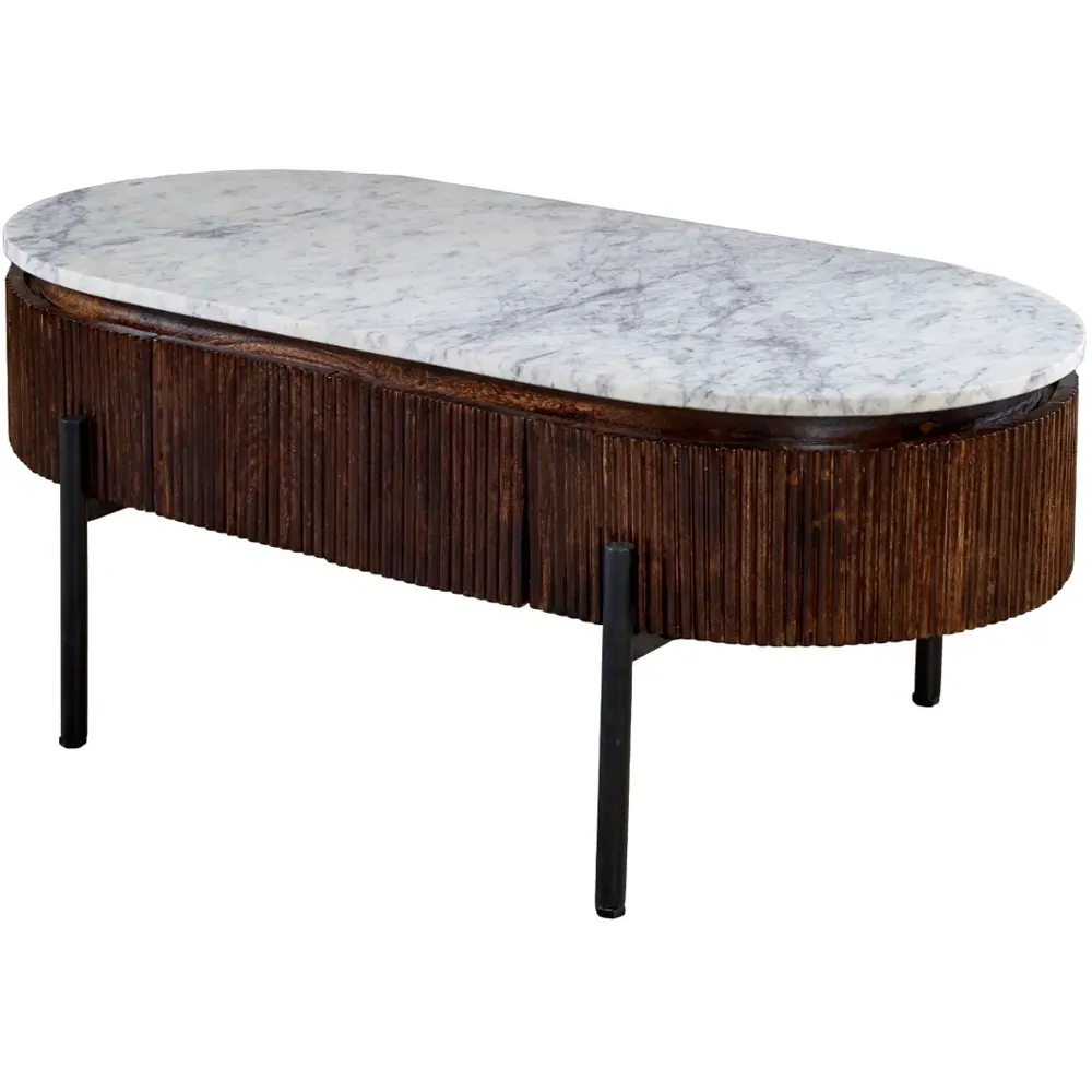 Opal Oval Coffee Table with 2 Drawers - Brown, Mango Wood