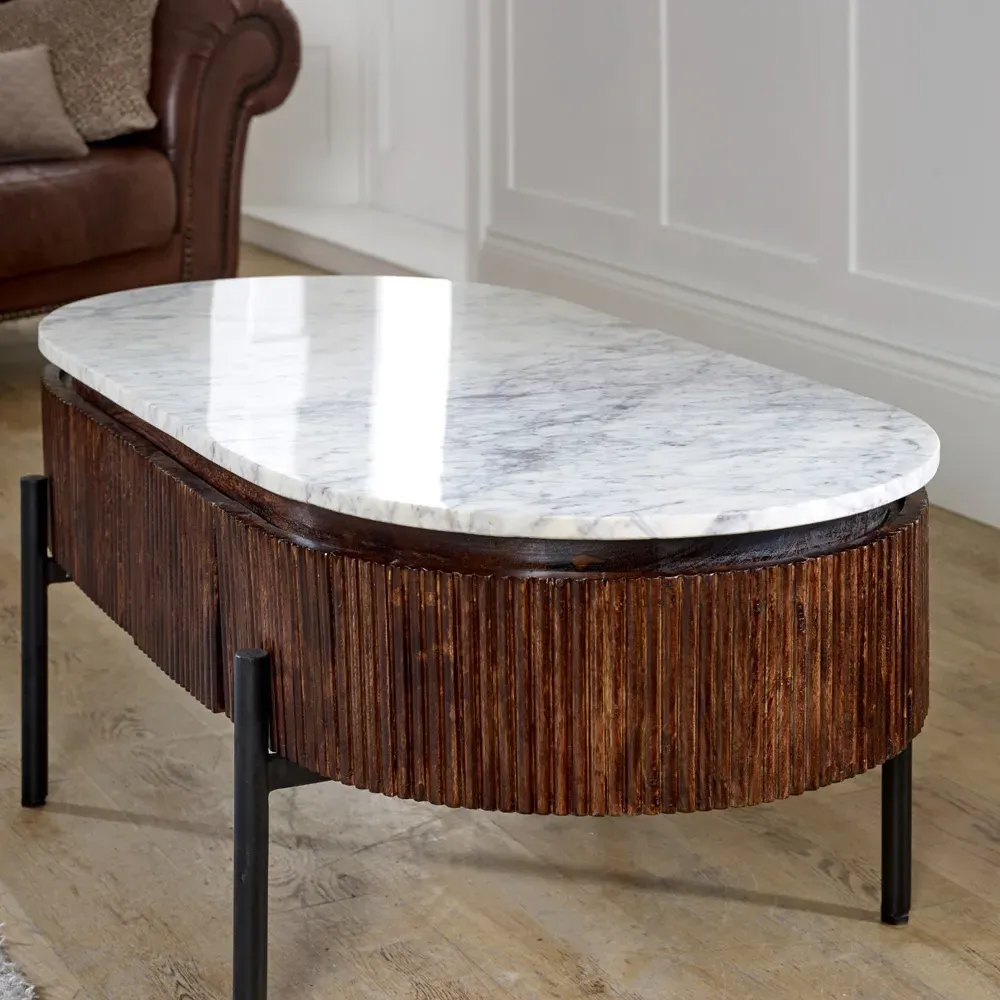 Opal Oval Coffee Table with 2 Drawers - Brown, Mango Wood